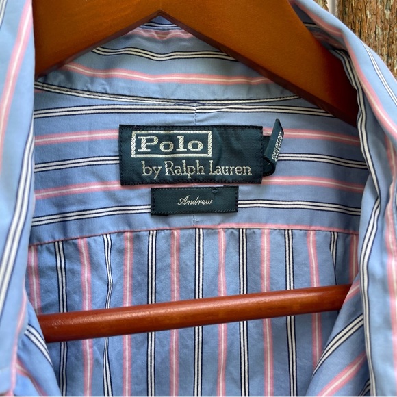 POLO RALPH LAUREN Men’s Blue Pink Stripe Button Down Long Sleeve Shirt 17.5 44 - Picture 4 of 12